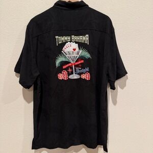 TOMMY BAHAMA Mens Silk Button Down Shirt Size Large Poker Cards Drink Player